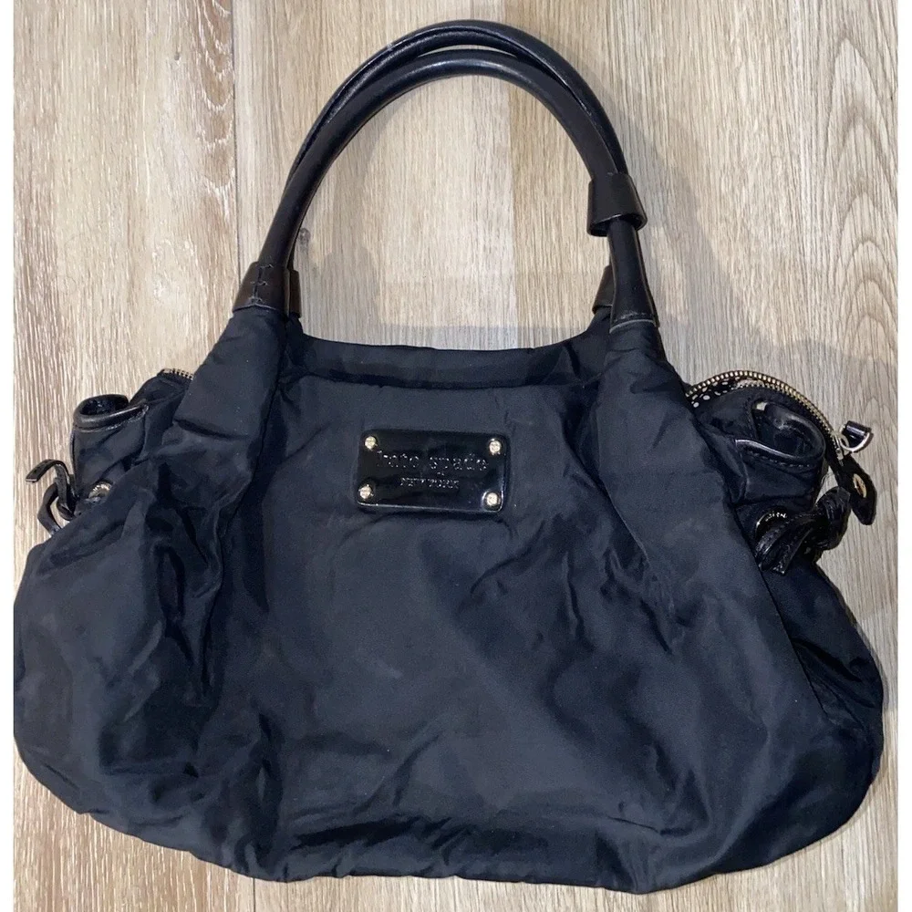 Kate Spade Black Nylon Leather Trim Shoulder Handbag MEDIUM